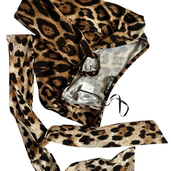 Casual Ladies One Shoulder Long Sleeve Leopard Print Tie up - Picture 3 of 5